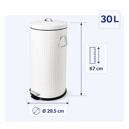 Retro Pedal Bin 30 L with Soft-Close Lid, Vintage Design, White