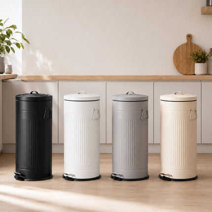 Retro Pedal Bin 30 L with Soft-Close Lid, Vintage Design, White