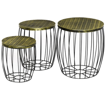 Retro style metal basket set of 3 - Natural & Black