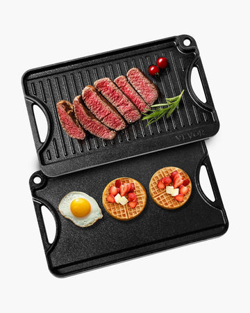 Reversible Cast Iron Grill Griddle, 14x8.5 in, Pre-Seasoned
