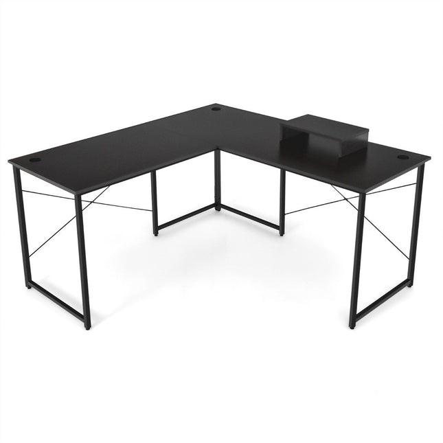 Reversible L-Shaped Computer Desk with Monitor Stand