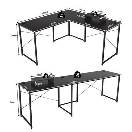 Reversible L-Shaped Computer Desk with Monitor Stand