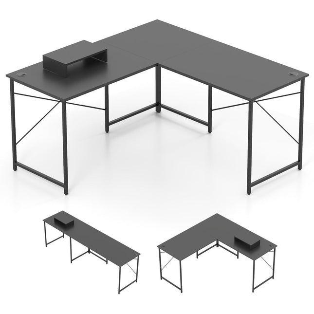 Reversible L-Shaped Desk with Charging Station, Gray