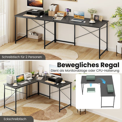 Reversible L-Shaped Desk with Charging Station, Gray