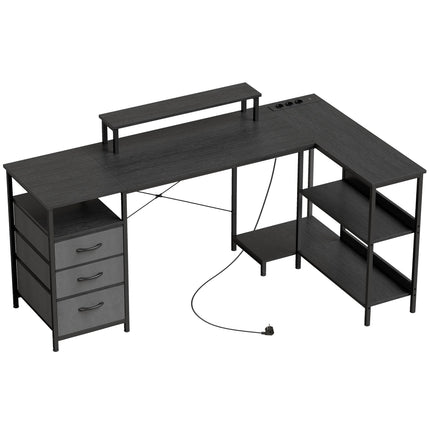 Reversible L-Shaped Desk with Drawers, Black, 170 cm