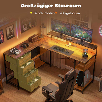 Reversible L-Shaped Gaming Desk with LED Lights and Storage