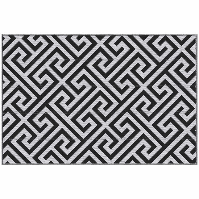 Reversible Outdoor Rug, Durable, Black/White, 121 x 182 cm
