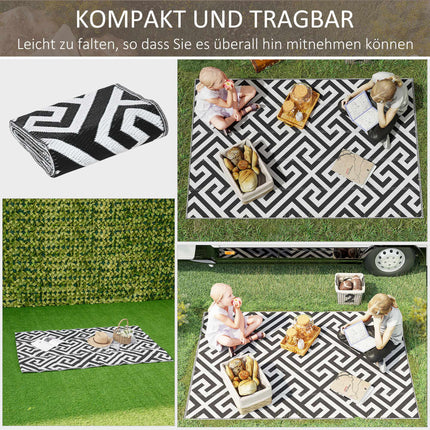 Reversible Outdoor Rug, Durable, Black/White, 121 x 182 cm