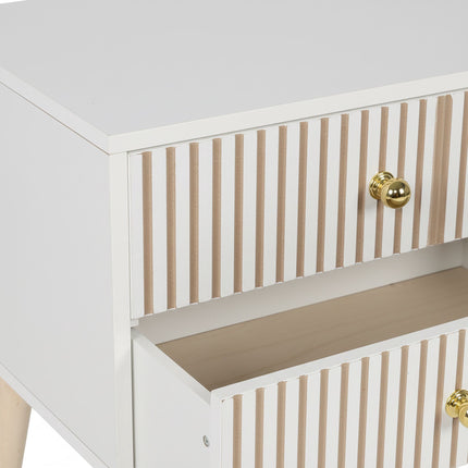 Ribbed Bedside Table, 2 Drawers, Scandinavian Style