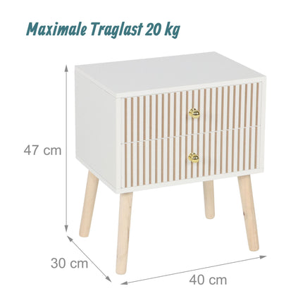 Ribbed Bedside Table, 2 Drawers, Scandinavian Style