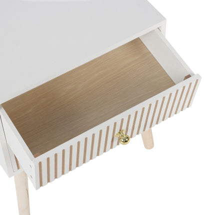 Ribbed Bedside Table, 2 Drawers, Scandinavian Style