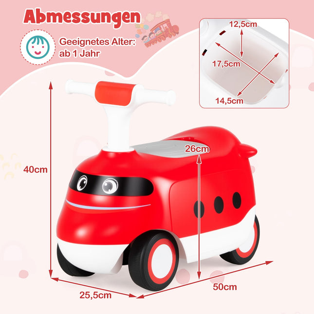 Ride-On Car for Toddlers with Horn & Storage, Red