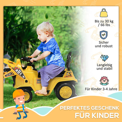 Riding excavator toy with shovel and sound, 3-4 years, yellow