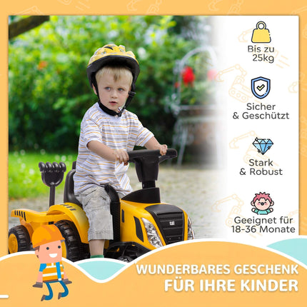 Ride-On Excavator with Shovel & Trailer, Yellow, Ages 1-3
