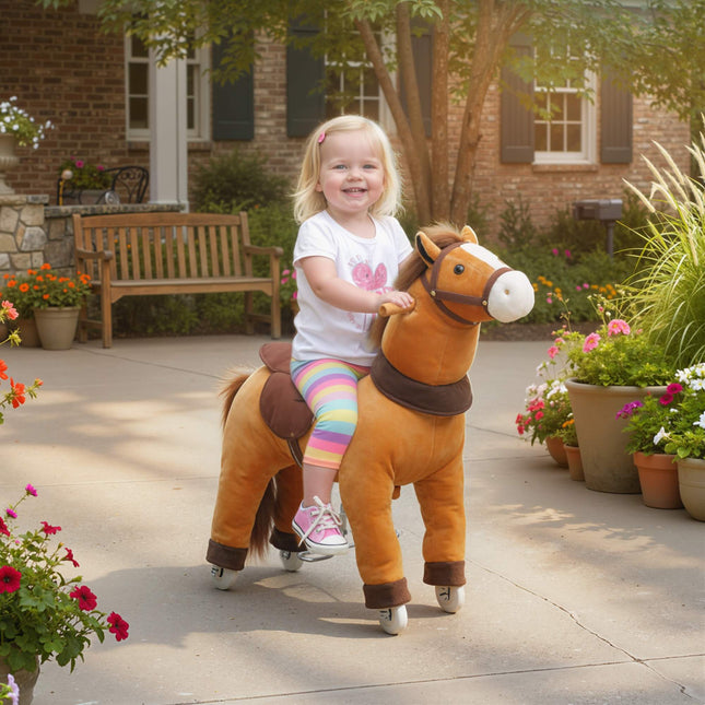 Ride-On Horse for Kids, Soft Fabric, Ages 3-5, Dark Brown