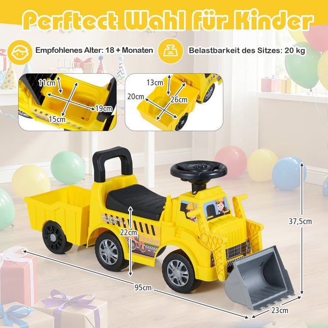 Ride-On Kids Excavator with Detachable Trailer, Yellow