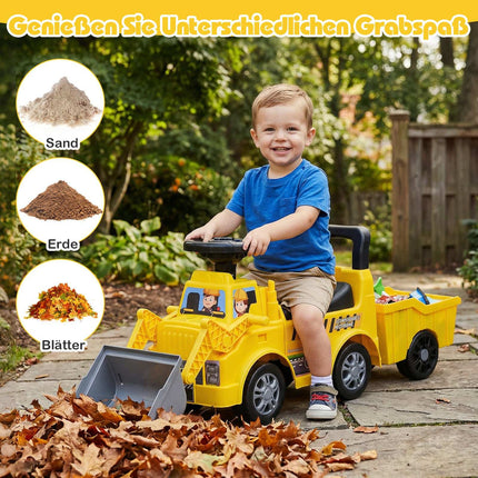 Ride-On Kids Excavator with Detachable Trailer, Yellow
