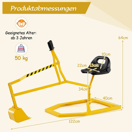 Ride-On Metal Digger Toy with 360 Rotating Seat