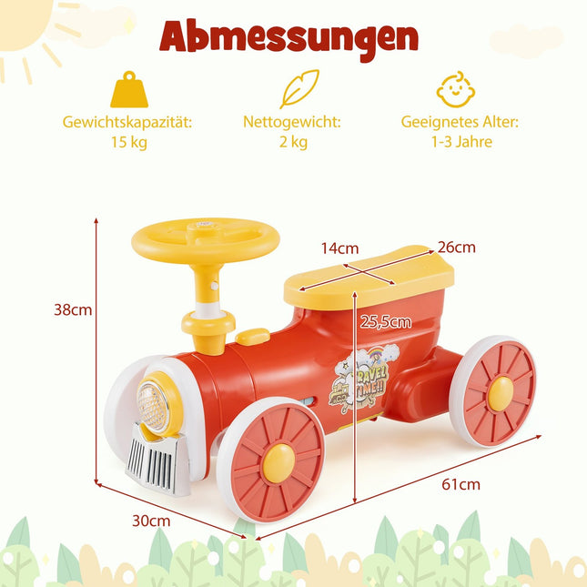 Ride-On Toy Car with Horn, Storage, and Steering Wheel