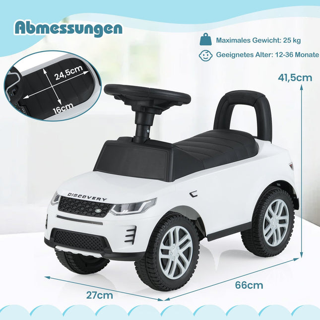 Ride-On Toy Car with Storage, White, Safe for Toddlers