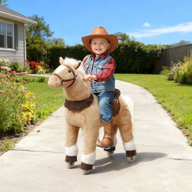 Ride-On Toy Horse for Kids, Plush, Ages 3-5, Brown