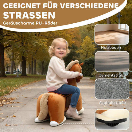 Ride-On Toy Horse for Kids, Soft Cover, Music, 1.5-5 Years