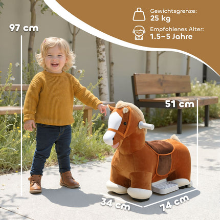 Ride-On Toy Horse for Kids, Soft Cover, Music, 1.5-5 Years