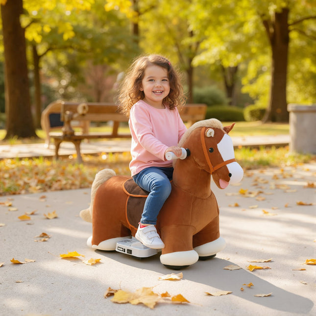 Ride-On Toy Horse for Kids, Soft Cover, Music, 1.5-5 Years