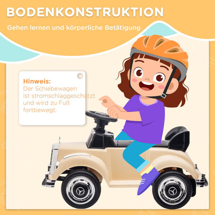 Loopauto, kindervoertuig, loopauto met opbergruimte, kinderauto met kantelbeveiliging voor kinderen van 18-48 maanden, beige, 77,5 x 41,5 x 45 cm Aosom