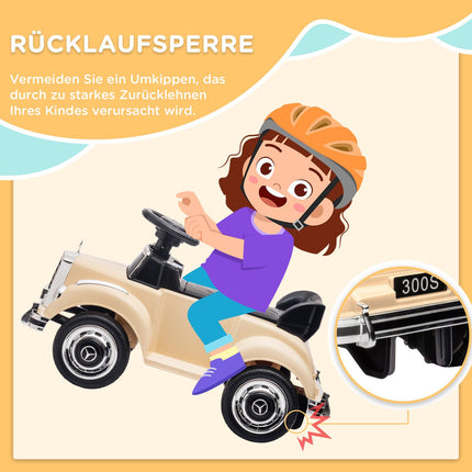 Loopauto, kindervoertuig, loopauto met opbergruimte, kinderauto met kantelbeveiliging voor kinderen van 18-48 maanden, beige, 77,5 x 41,5 x 45 cm Aosom