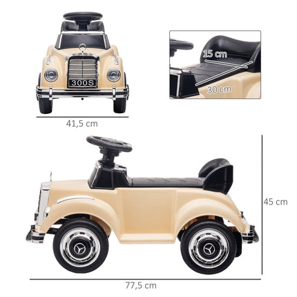 Loopauto, kindervoertuig, loopauto met opbergruimte, kinderauto met kantelbeveiliging voor kinderen van 18-48 maanden, beige, 77,5 x 41,5 x 45 cm Aosom