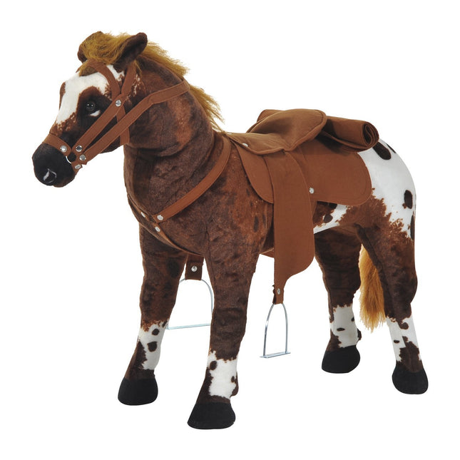 Plush toy horse - Sound, Metal frame, 85 cm - Brown & White