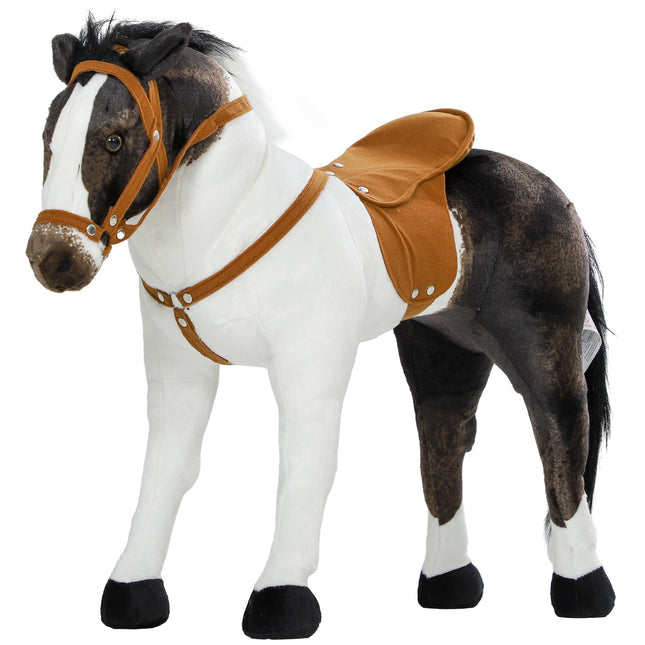 Riding horse toy with sound, 48 cm, saddle and bridle, brown/cream