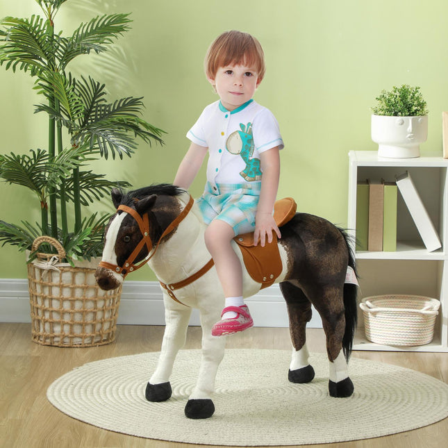Riding horse toy with sound, 48 cm, saddle and bridle, brown/cream