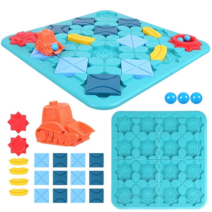 Road Building Logic Game for Children, 38 x 38 cm Board, 4 Ramps