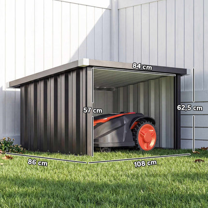 Robotic Lawn Mower Garage, Galvanized Steel, Dark Grey