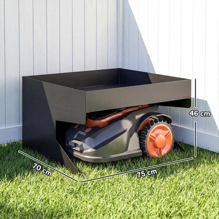 Robotic Lawn Mower Garage with Planter, Galvanized Steel