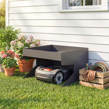Robotic Lawn Mower Garage with Planter, Galvanized Steel