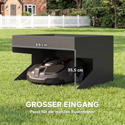 Robotic Lawn Mower Garage with Planter, Galvanized Steel