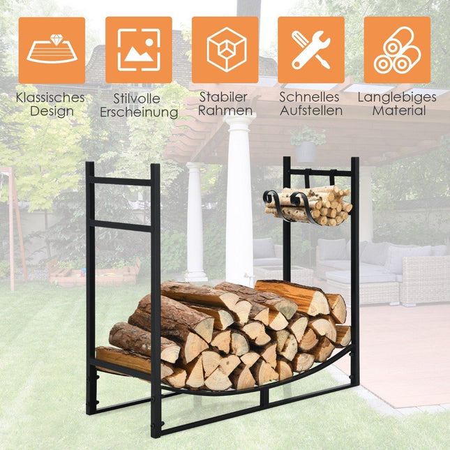 Robust fireplace shelf firewood rack with removable kindling holder 84 x 33 x 76 cm black