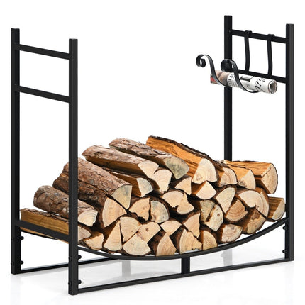 Robust fireplace shelf firewood rack with removable kindling holder 84 x 33 x 76 cm black