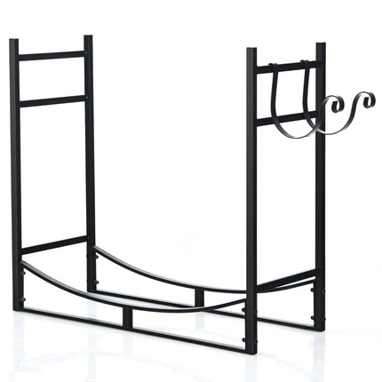 Robust fireplace shelf firewood rack with removable kindling holder 84 x 33 x 76 cm black