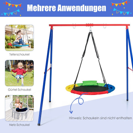 Robust metal swing frame A-frame garden swing frame 194 x 184 x 180 cm red + blue