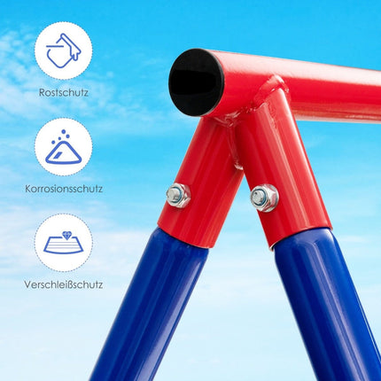 Robust metal swing frame A-frame garden swing frame 194 x 184 x 180 cm red + blue