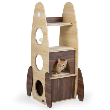 Rocket-Shaped Cat Tree with Sisal Mat & Platforms