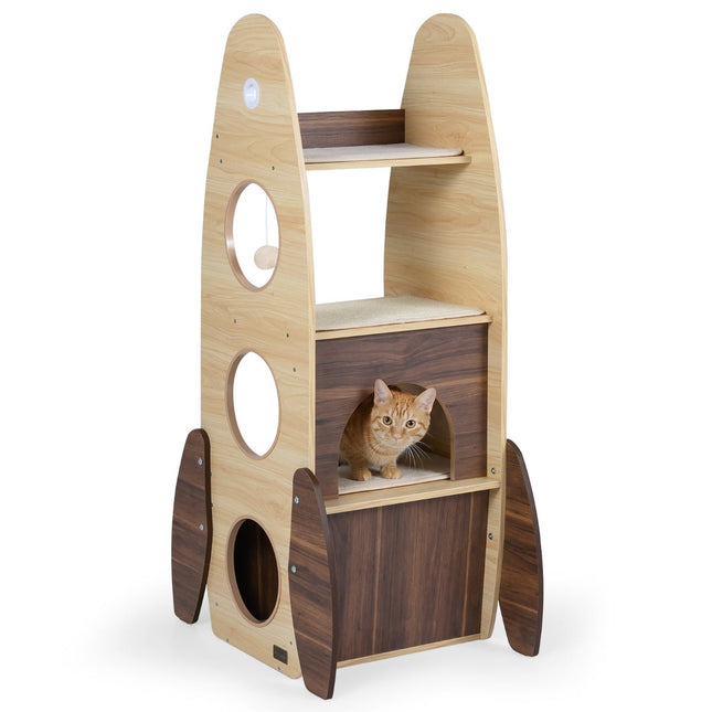 Rocket-Shaped Cat Tree with Sisal Mat & Platforms