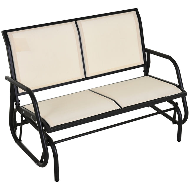 Schommelstoel 2-Zits Tuinbank Tuinschommel Parkbank Metaal Tuinmeubelen Zwart + Beige 120 X 70 X 85 Cm
