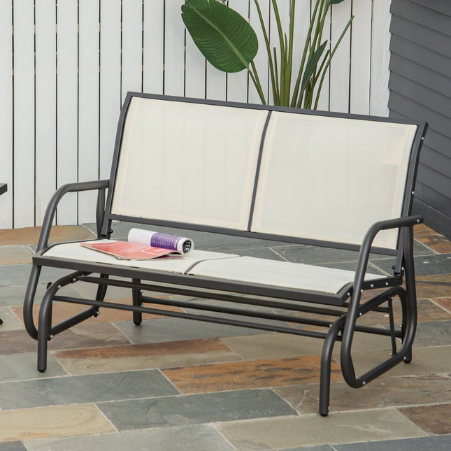 Schommelstoel 2-Zits Tuinbank Tuinschommel Parkbank Metaal Tuinmeubelen Zwart + Beige 120 X 70 X 85 Cm