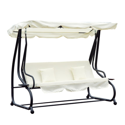 3-seat rocking chair with adjustable roof, cream