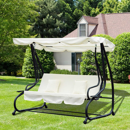 3-seat rocking chair with adjustable roof, cream